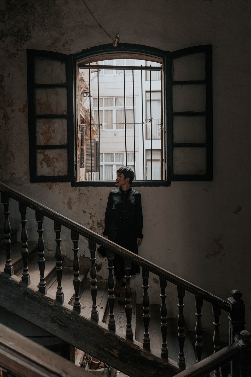 woman, model, stairs